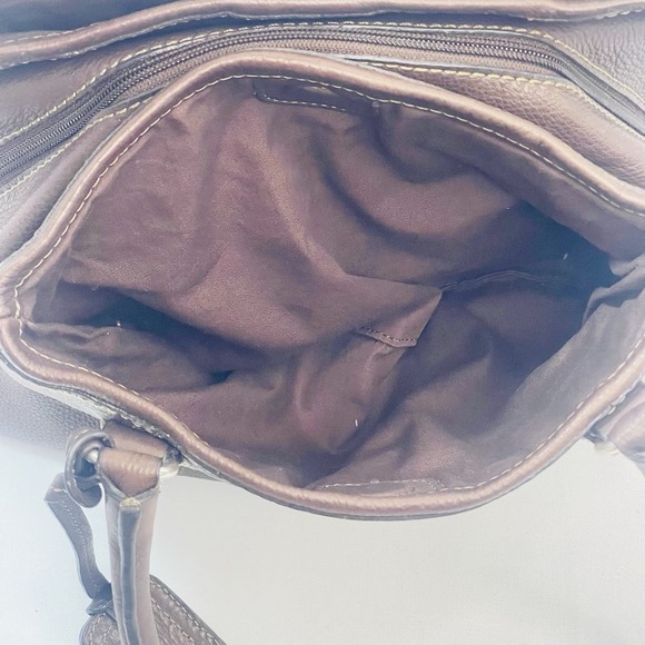 Fossil Brown Pebbled Leather Satchel Double Top Handles Shoulder Bag Purse - Picture 7 of 11